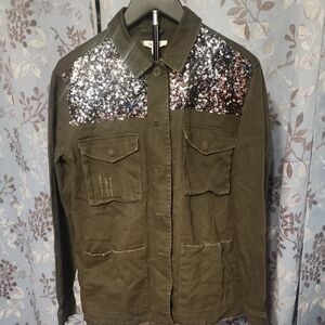 Sequin Embellished Olive Jacket